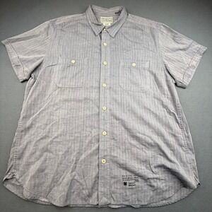 Lucky Brand Button Down Shirt Mens XL Blue Herringbone Short Sleeve Cotton